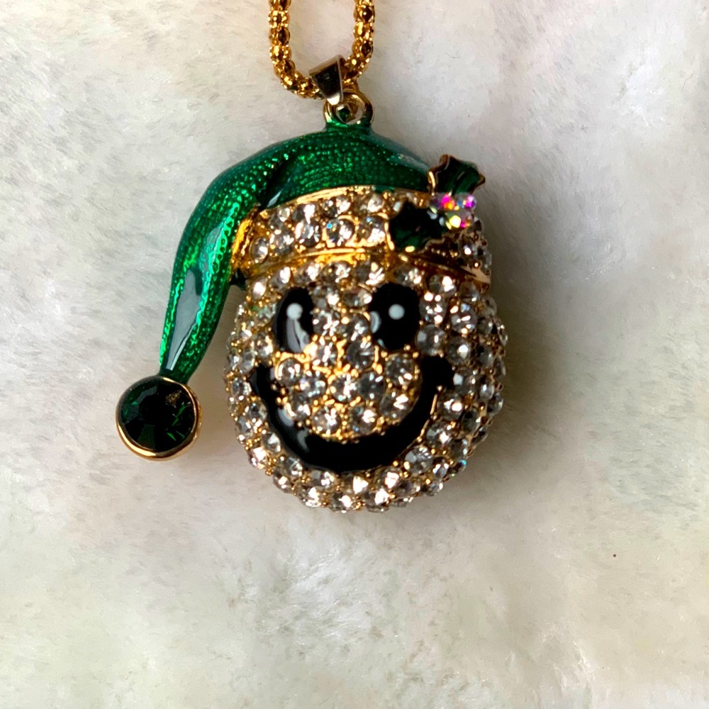 Betsy Johnson Crystal Santa Happy Face.